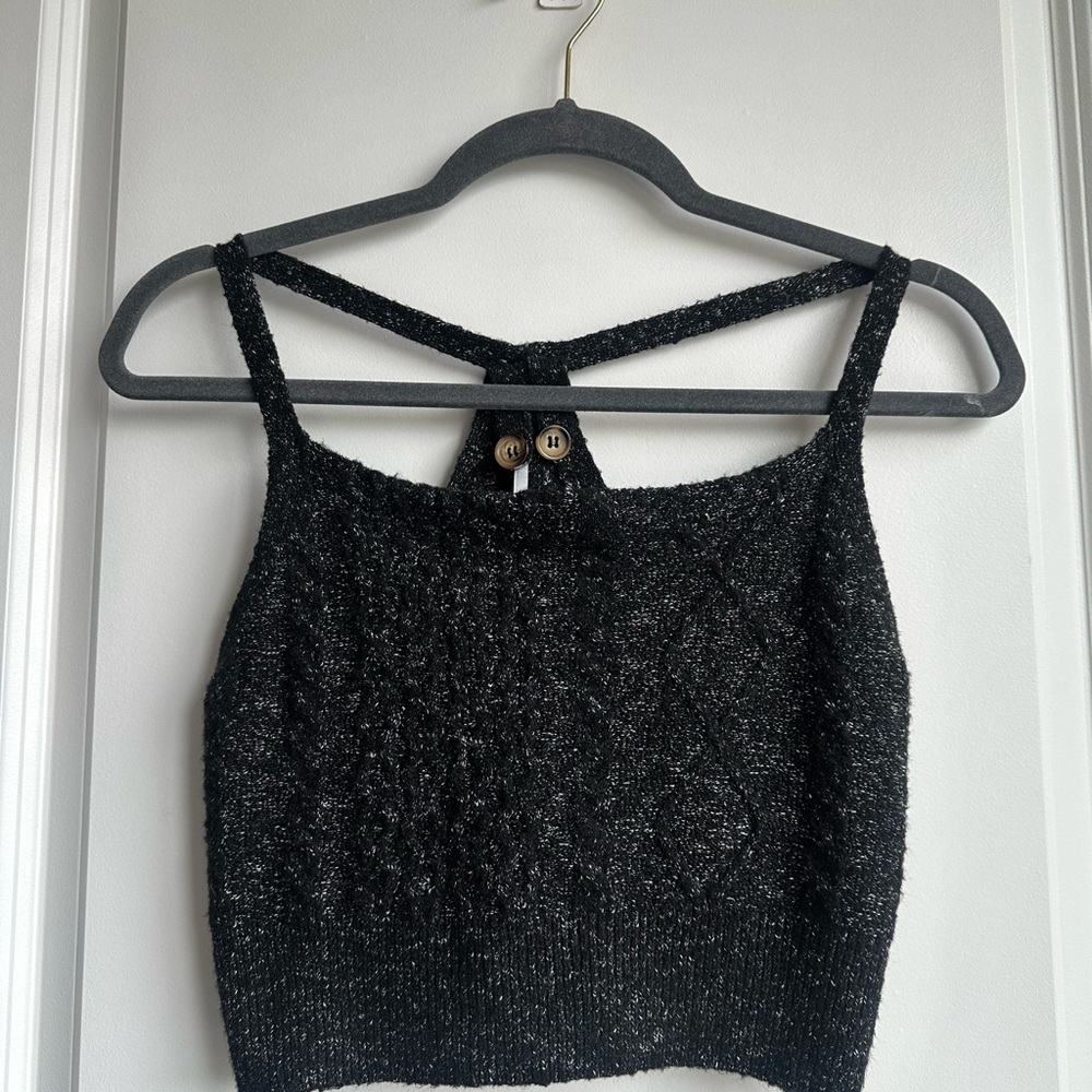 Free People Black Embellished Camisole Crop Top